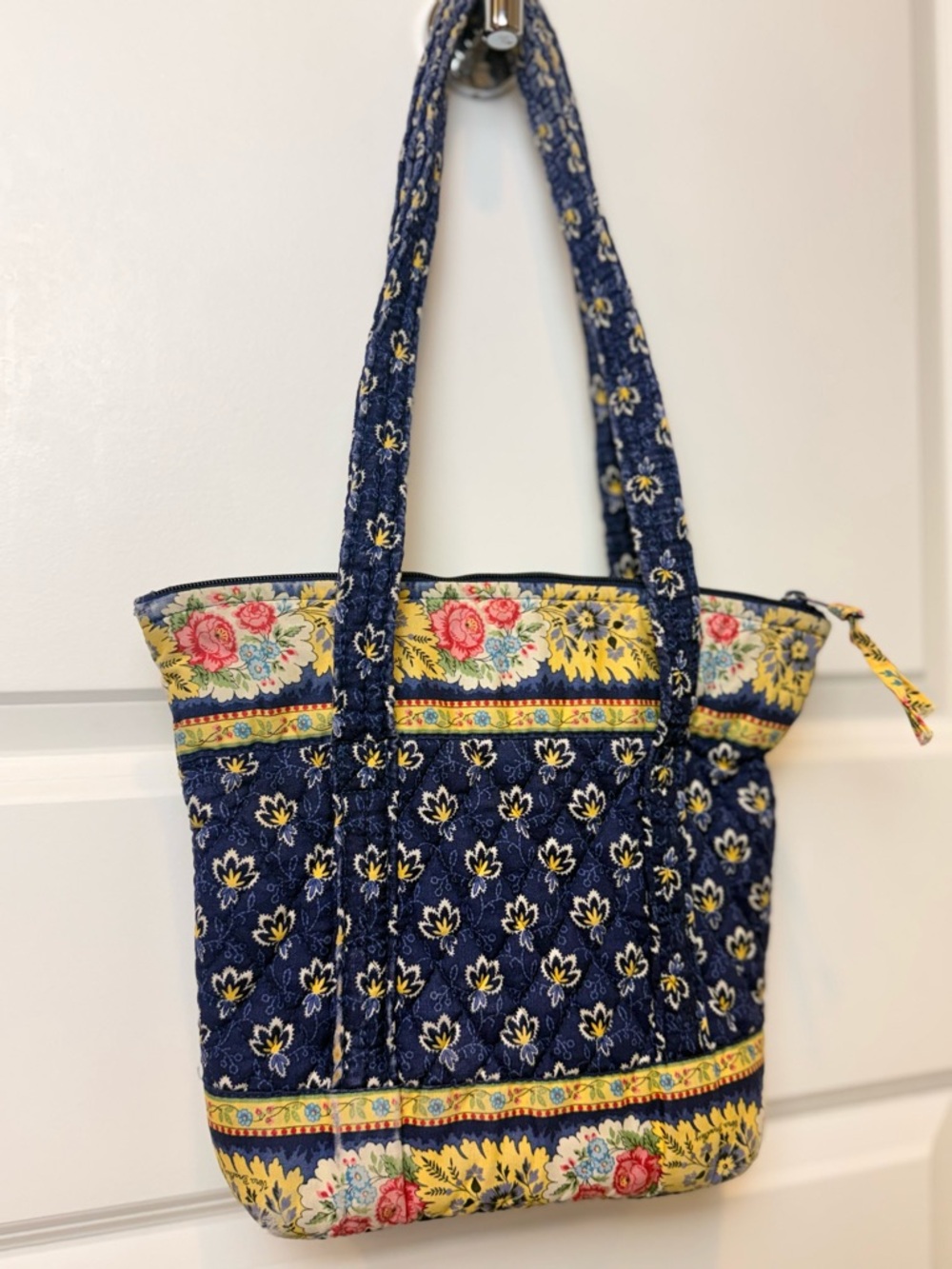 Vera Bradley Maison Blue Floral Quilted Tote Bag Cotton Shoulder Bag Retired Y2K